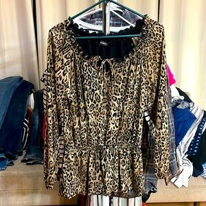 Elementz cheetah print cowl-neck cinch-waist blouse